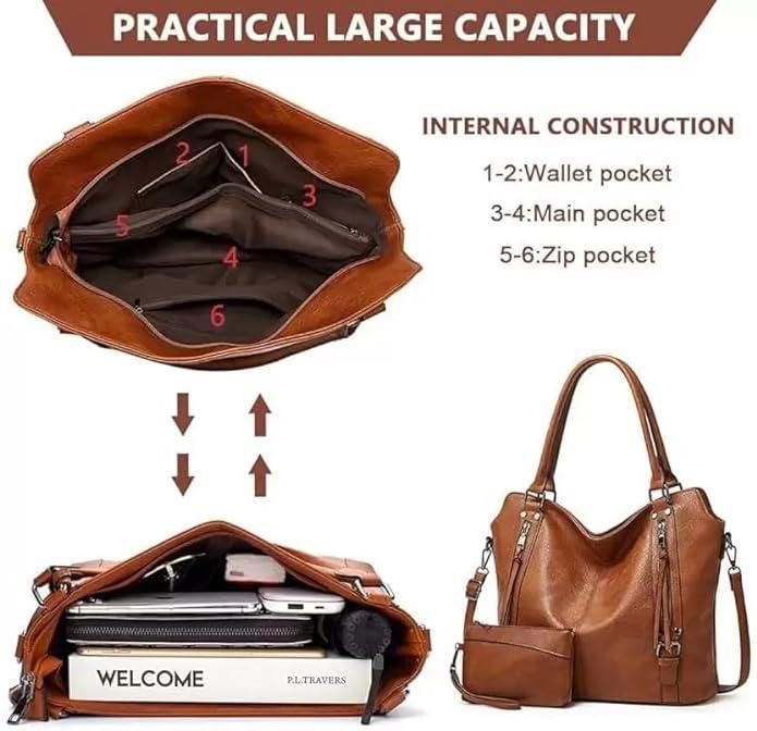 2‑in‑1 PU Leather Tote Bag for Women | Stylish Shoulder Handbag - Nyara