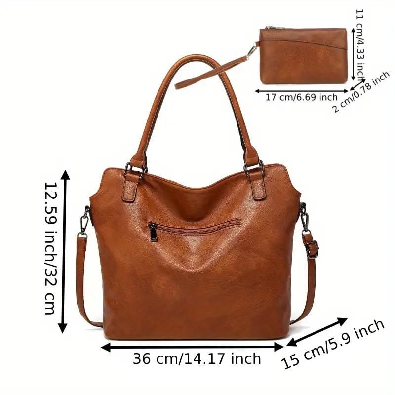 2‑in‑1 PU Leather Tote Bag for Women | Stylish Shoulder Handbag - Nyara