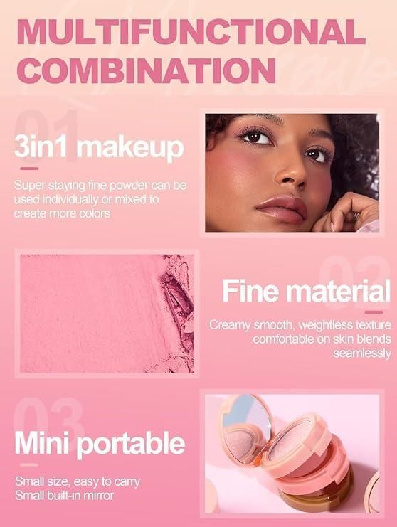 3‑in‑1 Blusher & Highlighter Palette | Mini Travel Beauty Set - Nyara