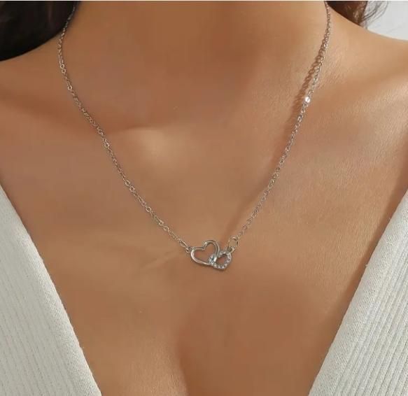 Dual Heart Pendant with Chain | Silver - Plated Romantic Necklace - Nyara