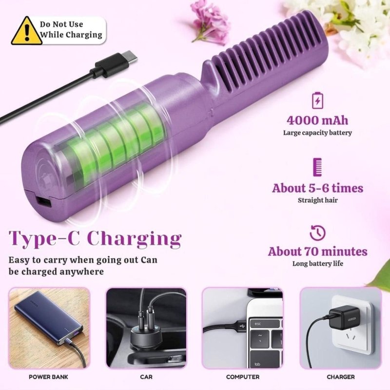 Meneflix Portable Mini Hair Straightener | Cordless USB Hot Comb - Nyara