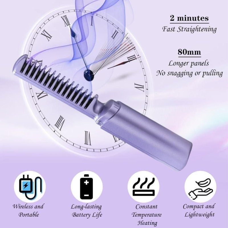 Meneflix Portable Mini Hair Straightener | Cordless USB Hot Comb - Nyara