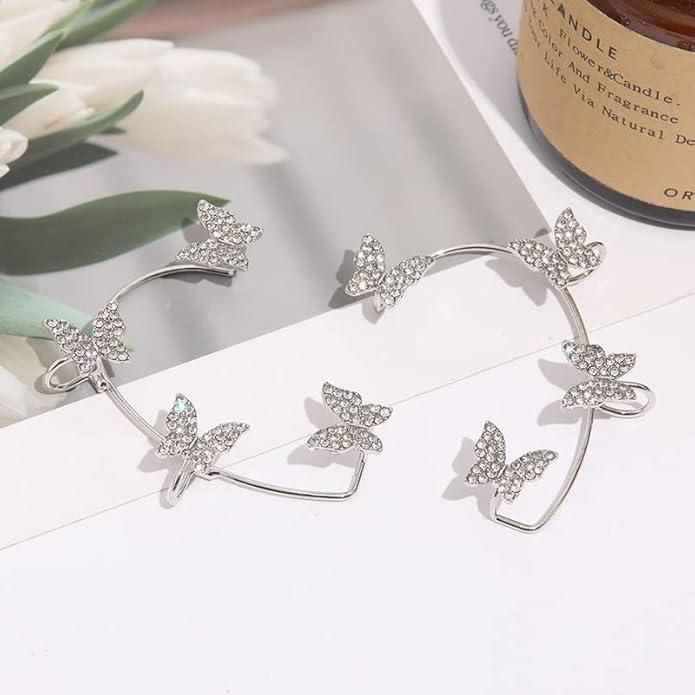 Stylish Butterfly Ear Crawler Cuff Earrings | Silver - Plated Jewelry - Nyara