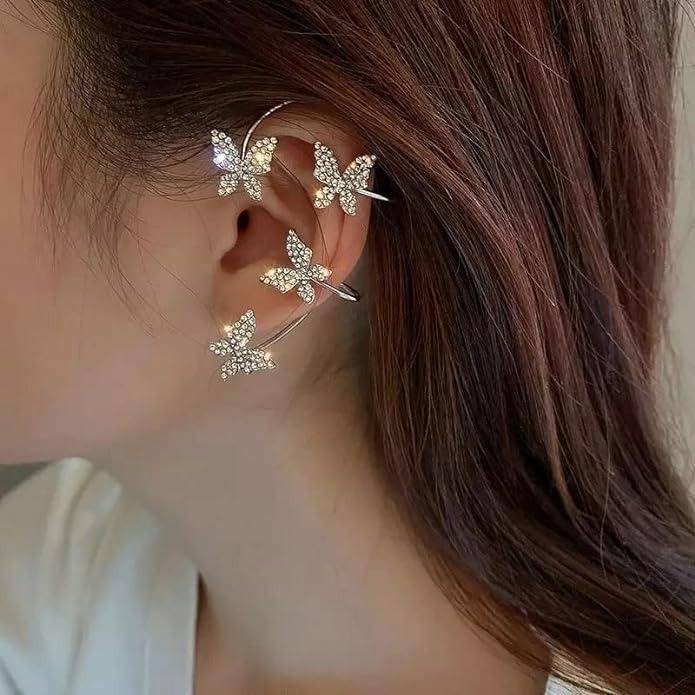 Stylish Butterfly Ear Crawler Cuff Earrings | Silver - Plated Jewelry - Nyara