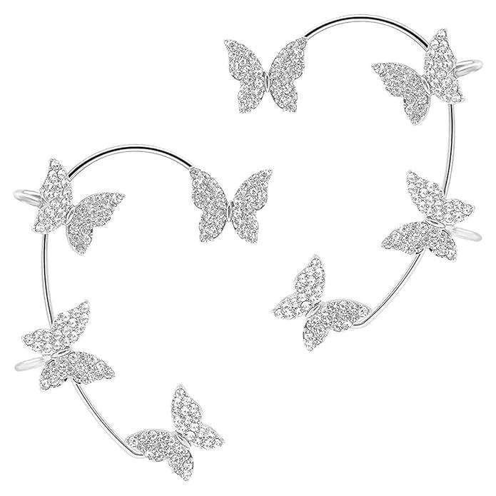 Stylish Butterfly Ear Crawler Cuff Earrings | Silver - Plated Jewelry - Nyara