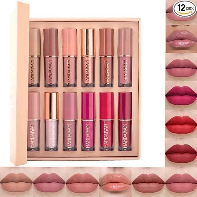 Velvet Matte Liquid Lipstick Set – Nude Red Collection (12 Pc) - Nyara