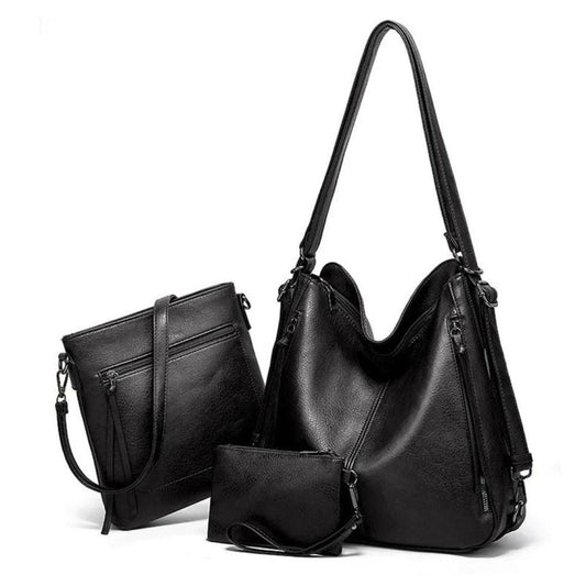 3‑Pc Faux Leather Handbag Set | Versatile Shoulder Totes Trio - Nyara