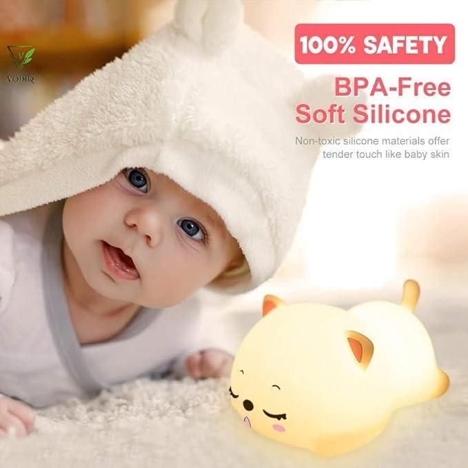 Cute Cat Silicone Baby Night Light | Kawaii Bedside Lamp - Nyara