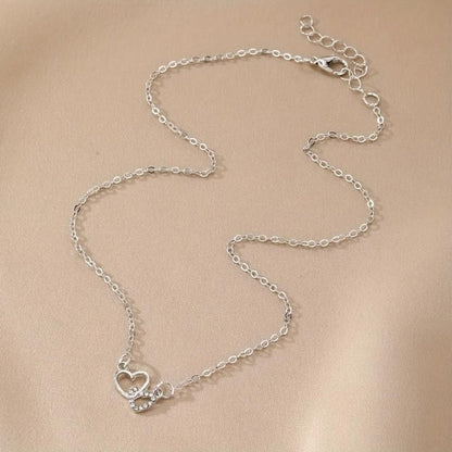 Dual Heart Pendant with Chain | Silver - Plated Romantic Necklace - Nyara