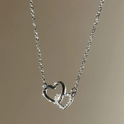Dual Heart Pendant with Chain | Silver - Plated Romantic Necklace - Nyara
