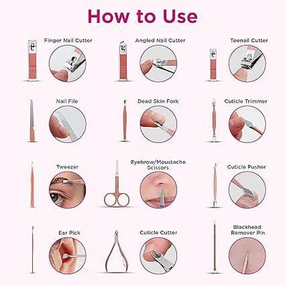Manicure/Pedicure 18‑in‑1 Nail Tool Kit for Women | Travel Kit - Nyara