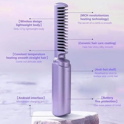 Rechargeable Hot Comb Hair Straightener | Compact Styling Tool - Nyara