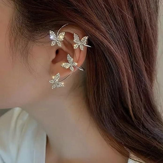 Stylish Butterfly Ear Crawler Cuff Earrings | Silver - Plated Jewelry - Nyara
